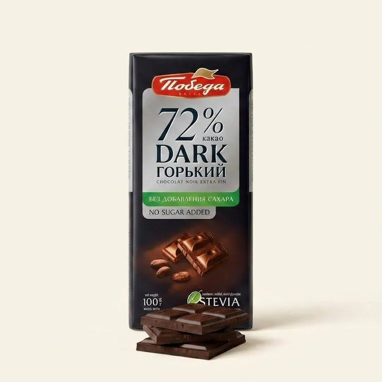 Pobeda shokoladi achchiq, stiviyali, 100g