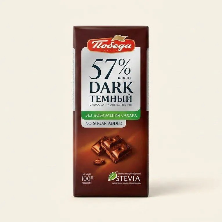 Pobeda shokoladi qora, stiviyali, 100g